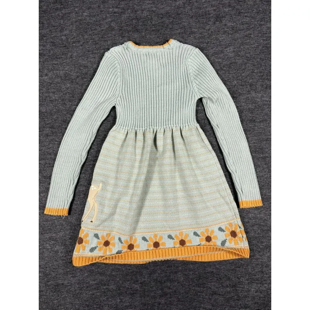 Cynthia Rowley Girls Medium 7/8 Knit Cotton Sweater Dress Deer Floral Hem